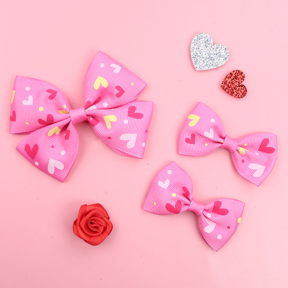 Wholesale 5pcs Valentine's Day Love Heart Children's Girl Side Clip One Large and Two Small Hairpins